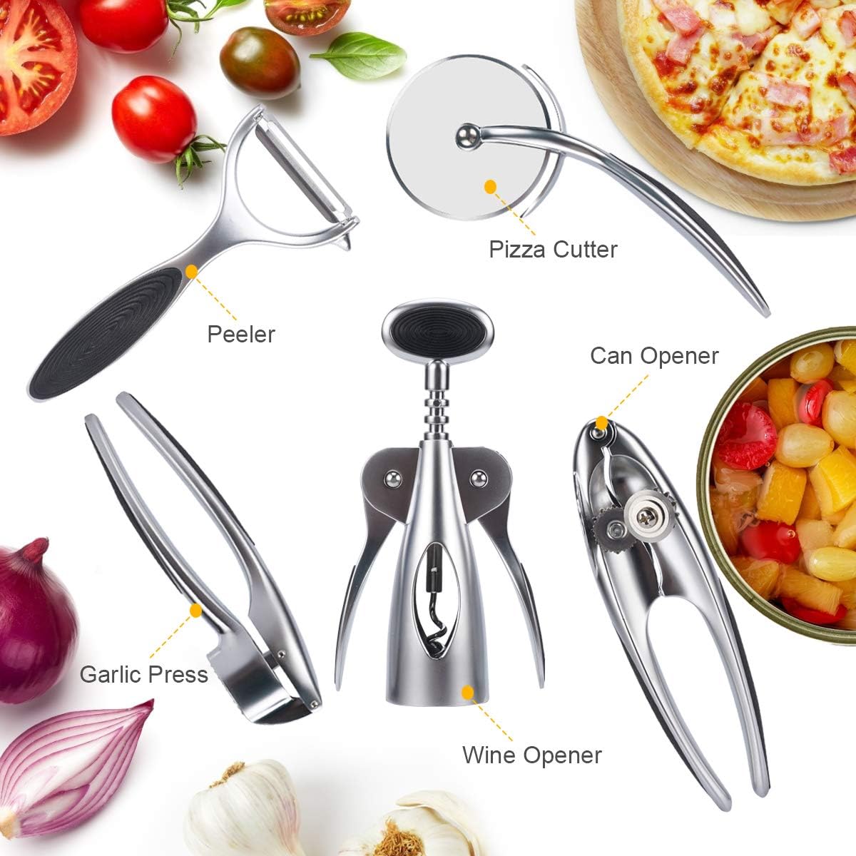 Kitchen Utensil Set, G-TING 6 Pieces Zinc Alloy Gadget Set Essentials Kitchen Tool Set with Soft Touch Black Handles Holder Kitchen Tools Kitchen Accessories Household Kitchenware Easy to Clean: Kitchen & Dining