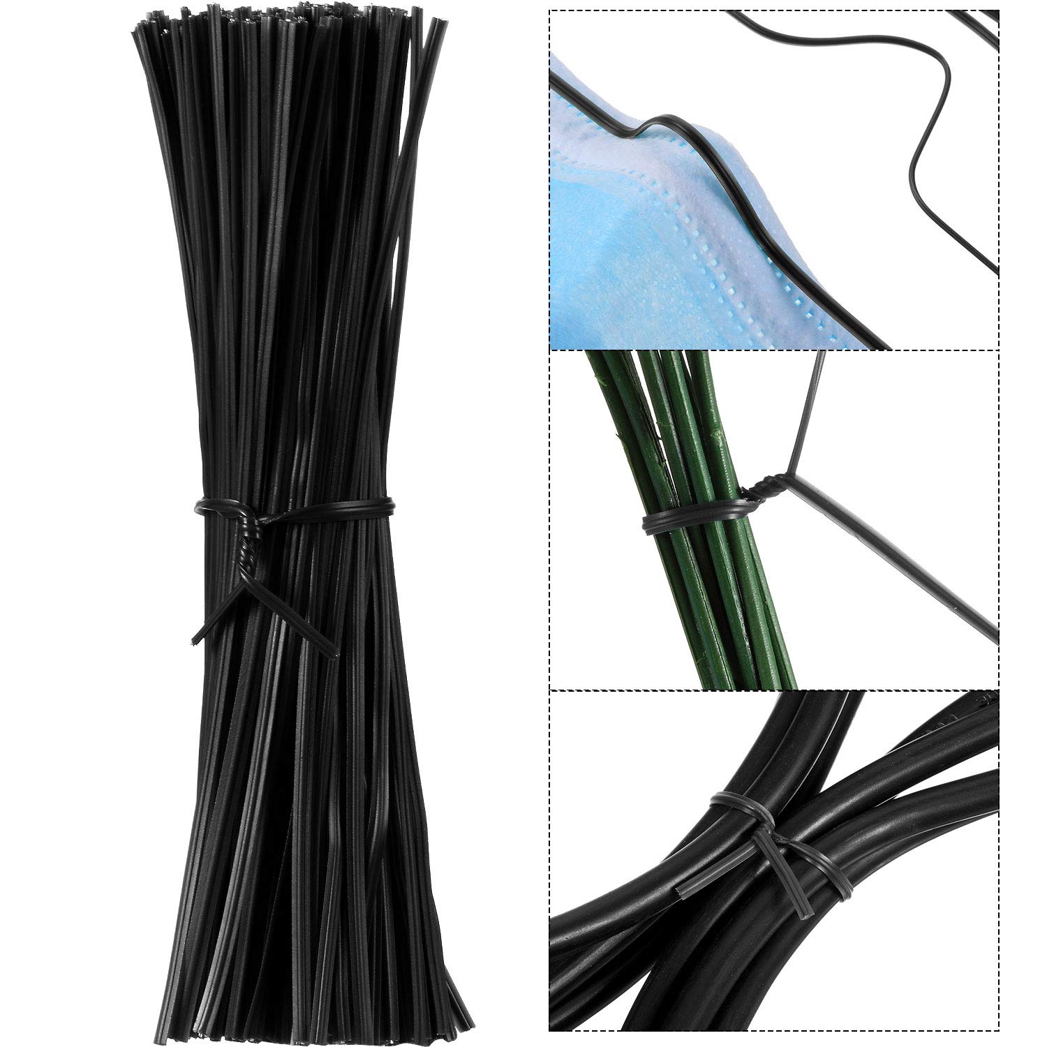 WILLBOND 200 Pcs 4.72'' Multi Function Garden Plastic Twist Tie, PE Twist Flexible Plant Ties, Garden Plant Twist Tie Garden Plant Support, Cable Ties, Large Garbage Bag Bundle(Black)