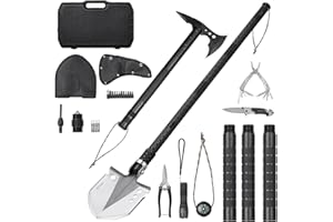 VEVOR 28-in-1 Camping Folding Shovels with Hatchet, Stainless Steel Tactical Shovel Hatchet Combo, Multifunctional Emergency 