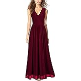 WOOSEA Women Sleeveless Deep V Neck Mesh Loose Plain Long Maxi Casual Dress