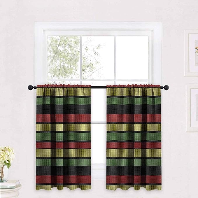 ScottDecor Jamaican Kitchen Tiers Curtains Knitted Effect Rastafarian