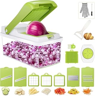 Gifort Gemüseschneider, 16 in 1 Obstschneider Kartoffelschneider ZwiebelschneidZer Zwiebel Zerkleiner Gemüsehobel Multischneider Manuelle Mandoline für Knoblauch, Kartoffeln, Tomaten