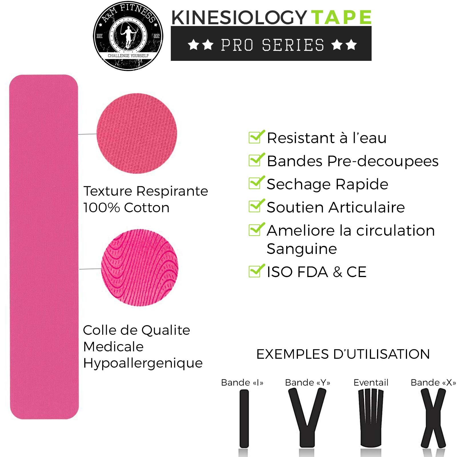 Bande de Kinesiologie Prédécoupée, Kinesio Tape pour Soutien Musculaire et Articulaire, Bande Médicale Strapping Professionnelle 2 Rouleaux de 5cm x 5mètres, Rose
