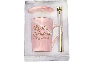 TOSHIY Best Grandma Ever Coffee Mug, Birthday / Mothers Day Gifts for Grandma from Granddaughter Grandson Grandchildren Grandkids 14 Ounce Gift Box with Spoon and Coaster Pink