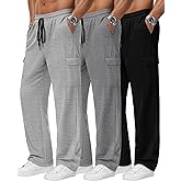 Neer 3 Pack Men's Baggy Cargo Sweatpants Open Bottom Joggers Straight Wide Leg Drawstring Lounge Pants with Pockets S to 3XL