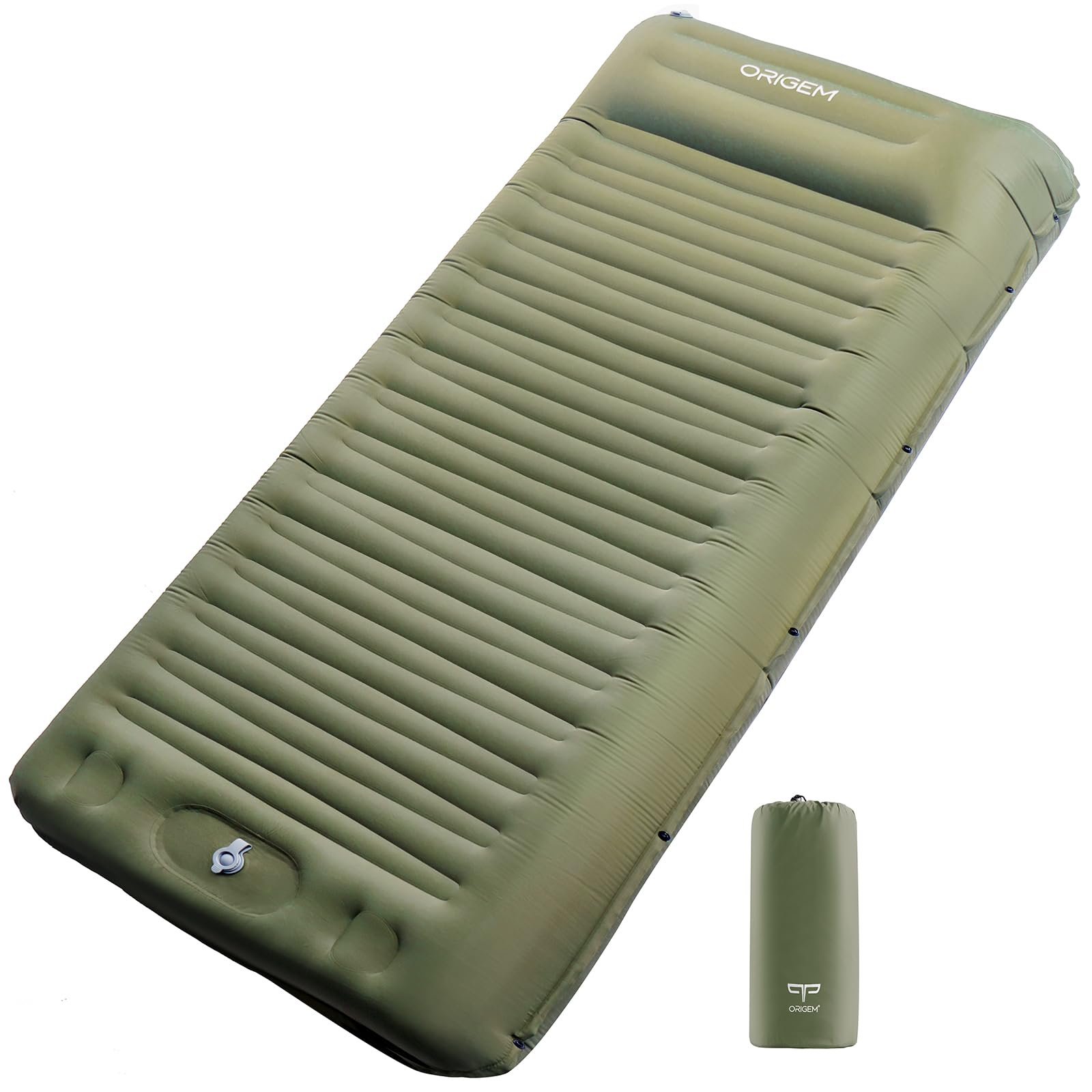 Origem Isomatte Camping Matratze, 14cm Ultraleichte Schlafmatte Aufblasbar Kleines Packmaß, Aufblasbarer Fuß Luftmatratze Outdoor mit Fußpumpe