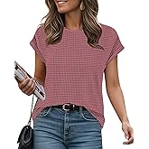 Summer Tops for Women Waffle Knit Tunic Shirts Cap Sleeve Knit Pullover Tank Top Fashion Clothing