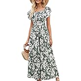 Gardenwed Women's Floral Wide Leg Jumpsuit, Ruffle Short Sleeve Square Neck Summer Casual Palazzo Romper with Pockets