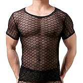 Crongless Men's Net Short Sleeve,Sexy Tank Top Mesh Transparent T-Shirt See Through Undershirt
