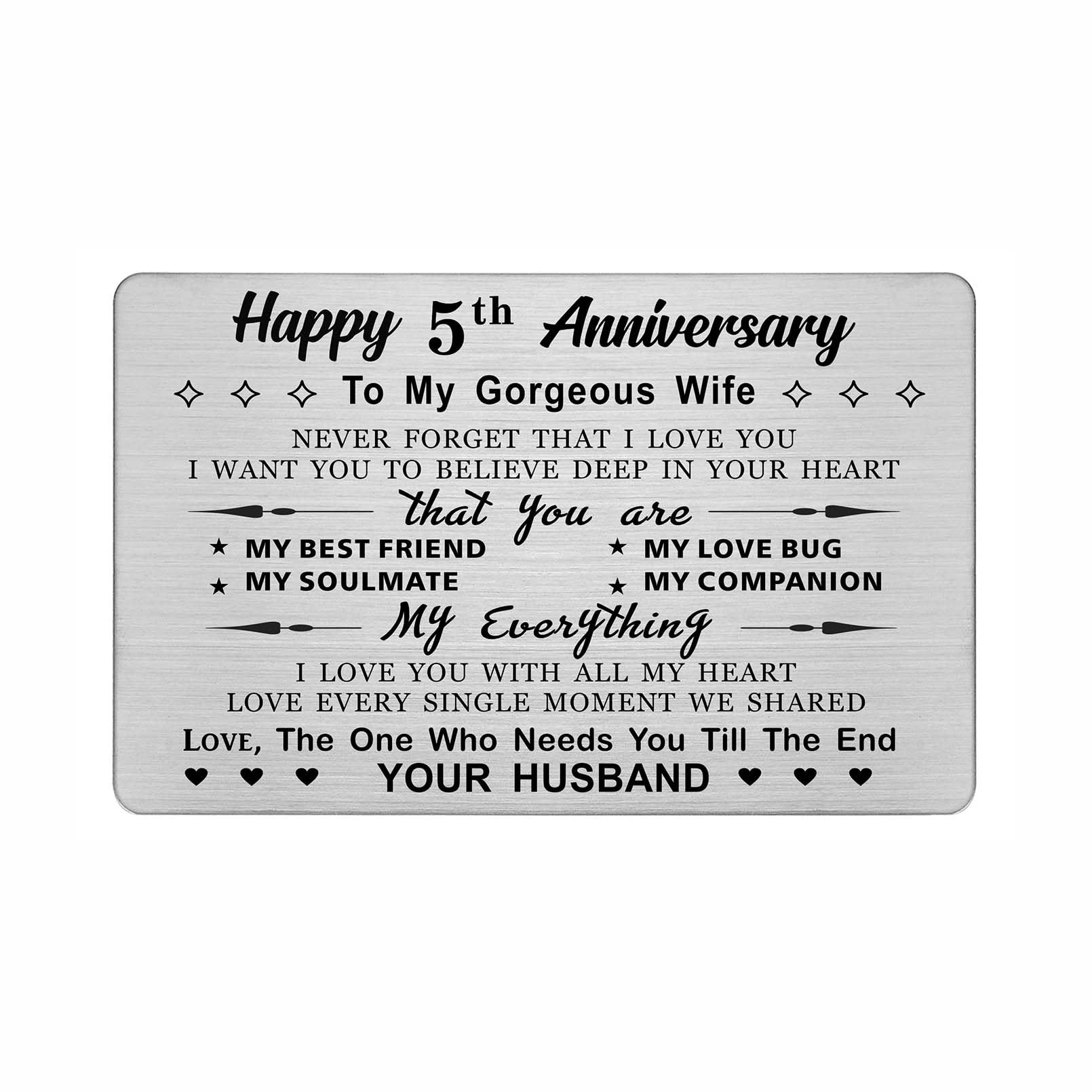 DEGASKEN 5th Wedding Anniversary Card Wife, Need You Till The End, 5 Year Gift Stainless Steel Keepsake Greeting Card for Her