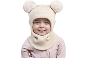 Baby Girls Boys Winter Hat Scarf Beanie Set Knitted Fleece Lined Toddler Pompom Beanie Hat Balaclava for 2-7y Kids