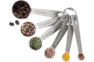 ESIE HOUZIE 18/8 Stainless Steel Measuring Spoons Set of 6 Piece - 1/8 tsp, 1/4 tsp, 1/2 tsp, 1 tsp, 1/2 tbsp & 1 tbsp, Metal Measuring Spoons Tablespoon and Teaspoon for Measuring Liquid and Dry Ingredients