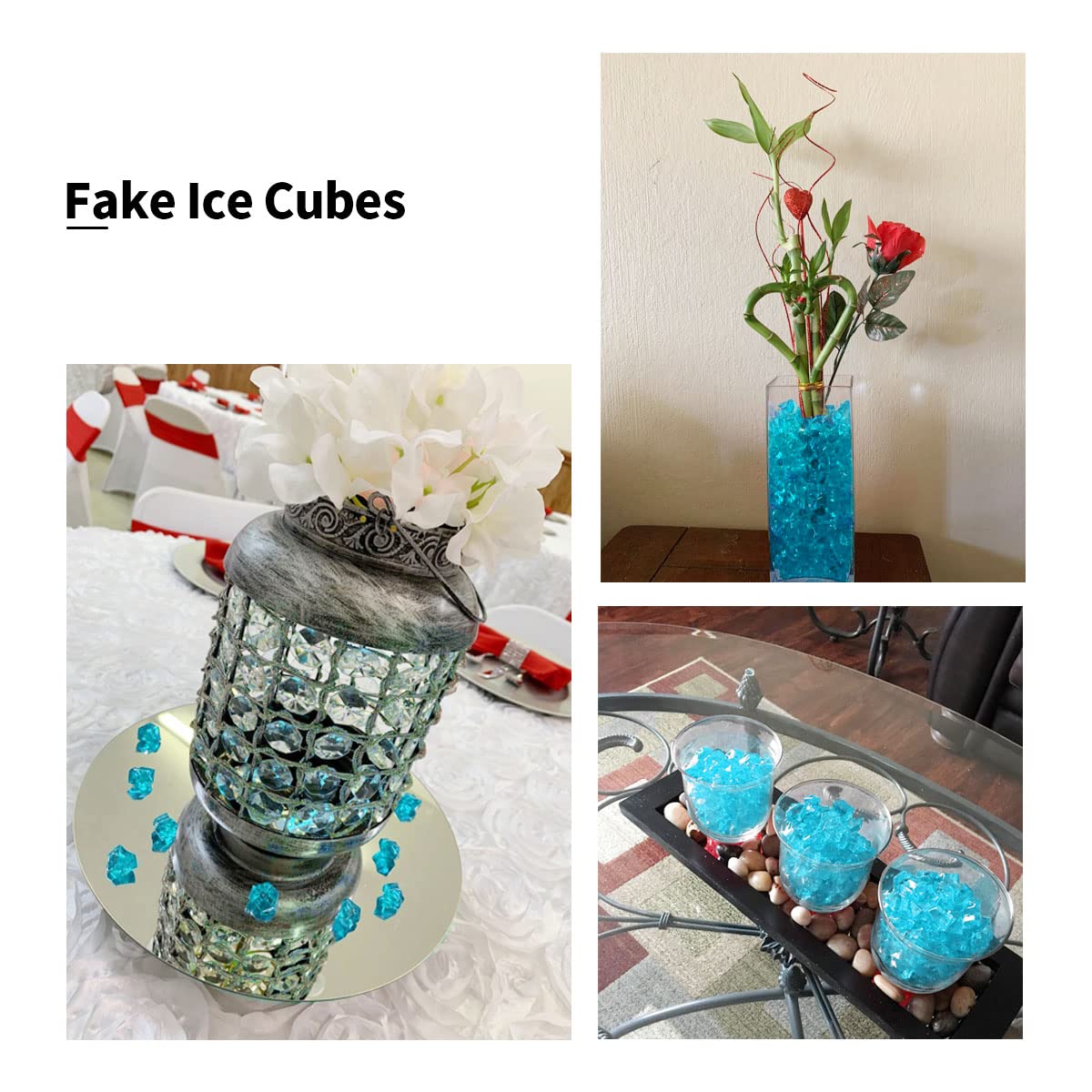 300 Pcs Acrylic Ice Rocks Crystals Gems, Bulk Fake Crystals, Plastic Diamonds for Vase Filler Wedding Decoration Table Scatter Party Arts Crafts Display (Light Blue)