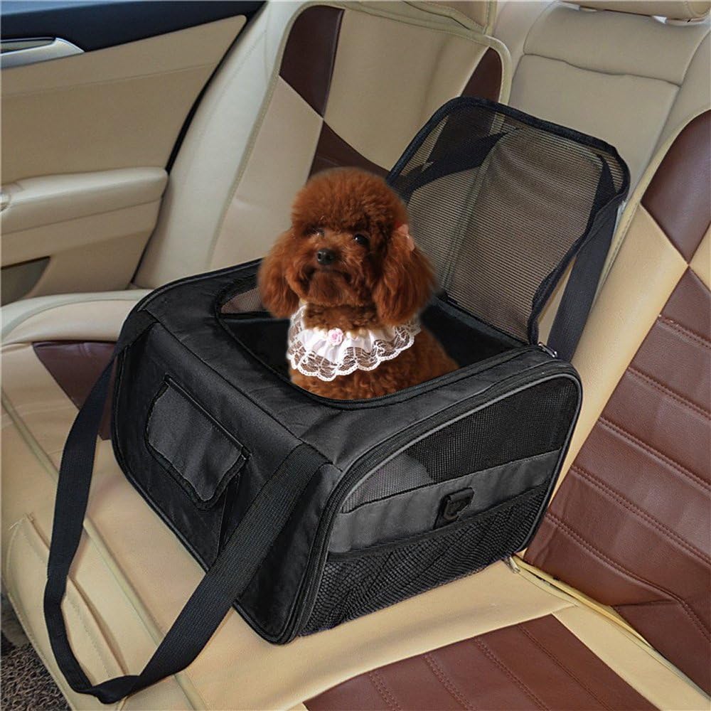 Dog Booster Car Seat Carrier Pets Carrier, Lookout Booster Seat, Portable Fordable Cat Puppy Dog Booster Seat Travel Bag Cage Kennel (Black)