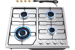 Argyolas 24in Gas Stove Cooktop, Drop-in 24inch Gas Stove Top 4 Burners, NG/LPG Convertible Neutral Gas Propane Cooktop Gas Hob with Thermocouple Protection