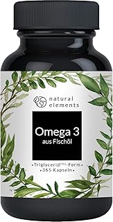 Omega 3 (365 Kapseln) - 1000mg Fischöl pro Kapsel mit EPA und DHA (in Triglycerid-Form) - Laborgeprüft, aufwendig aufgereinigt und aus nachhaltigem Fischfang