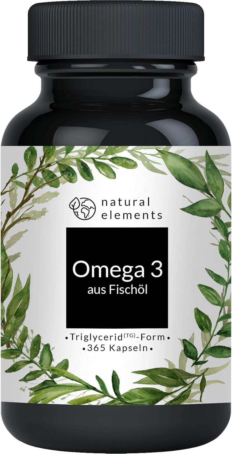 Omega 3 (365 Kapseln) - 1000mg Fischöl pro Kapsel mit EPA und DHA (in Triglycerid-Form) - Laborgeprüft, aufwendig aufgereinigt und aus nachhaltigem Fischfang