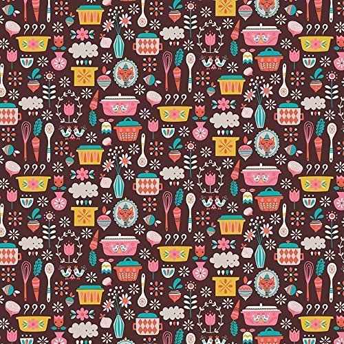Dish Drying Mat - Pet Placemat - Appliance Mat - Kitchen Mat - Retro Kitchen Print on Brown - 16"x20" - Thumbnail 6
