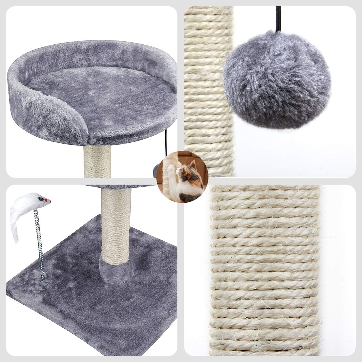 YUFU Cat Tree Tower with Natural Sisal Scratching Posts Large Platforms Cat Activity Platform Furniture with Funny Toys for Kittens Small Cat Playing Relaxing Sleeping… : Pet Supplies