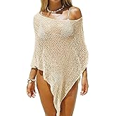 Saodimallsu Womens Sheer Cover Ups Lightweight Crochet Knit Mesh Shrug Summer Trendy Batwing Sleeve Boho Poncho Tops
