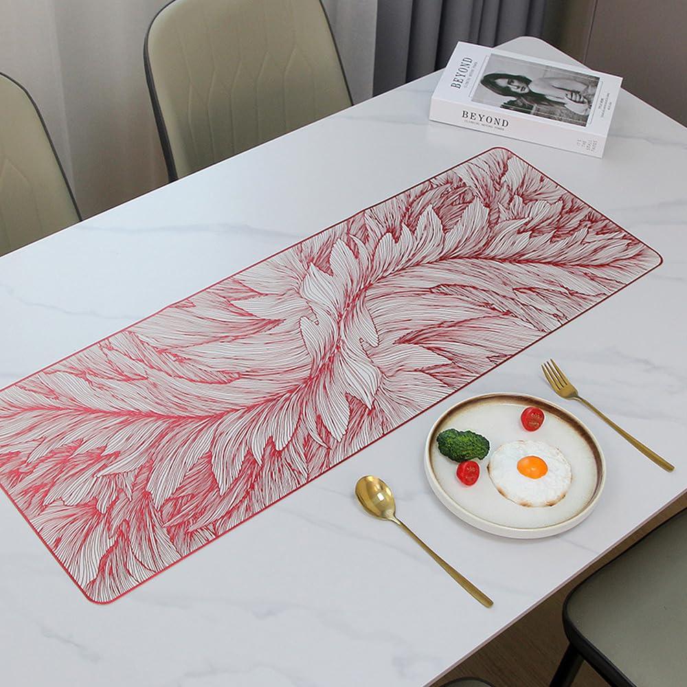 Hosoncovy PVC Table Runner Non-slip Decorative Table Mats Placemat for Home Party Kitchen Dining Wedding Decor (91CM X 33CM) (Red)
