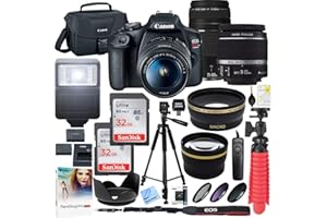 Canon T7 EOS Rebel DSLR Camera with EF-S 18-55mm f/3.5-5.6 is II and EF 75-300mm f/4-5.6 III Lens and Two (2) 32GB SDHC Memory Cards Plus Double Battery Accessory Bundle