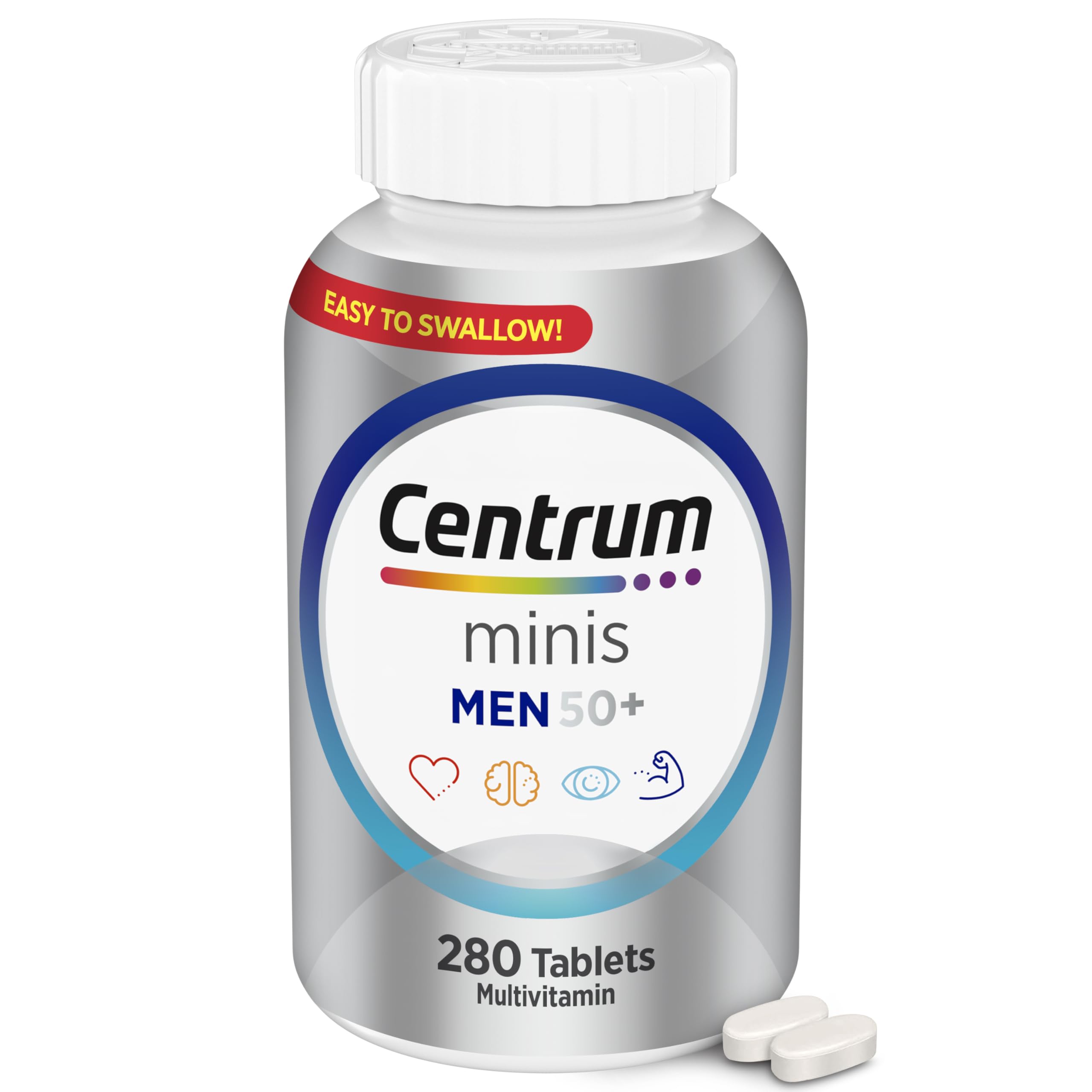 Centrum Minis Silver Multivitamin for Men 50 Plus, Multivitamin/Multimineral Supplement, Vitamin D3, B-Vitamins and Zinc, Non-GMO Ingredients, Supports Memory and Cognition in Older Adults - 280 Ct