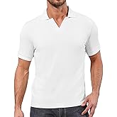 Angbater Men's Polo Shirts V Neck Fashion Casual Short Sleeve Textured Collared Golf T-Shirts