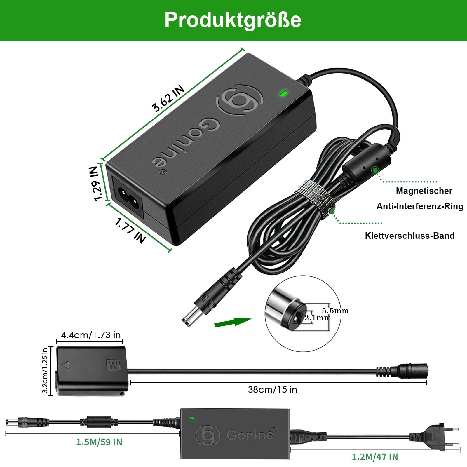 Gonine AC-PW20 Netzteil NP-FW50 Dummy Akku Kit für Sony Alpha ZV-E10 A7 A7R A7S A7II A7RII A7SII A6500 A6400 A6300 A6100 A6000 A5100 A5000 RX10 II III IV NEX-3 NEX-5 NEX-7 5