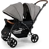 INFANS Double Stroller, Foldable Baby Tandem Stroller with Djustable Backrest Canopy Footrest, 5-Point Harness, Storage Baske