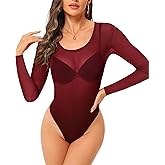 ZNVGIRL Womens Mesh Bodysuit Long Sleeve Top Crew Neck Sheer T Shirt Body Suit Leotard Blouse