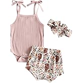 Kuriozud Newborn Infant Baby Girl 2 Piece Summer Outfits Tank Romper Top + Ruffle Bloomer Shorts Set Clothes