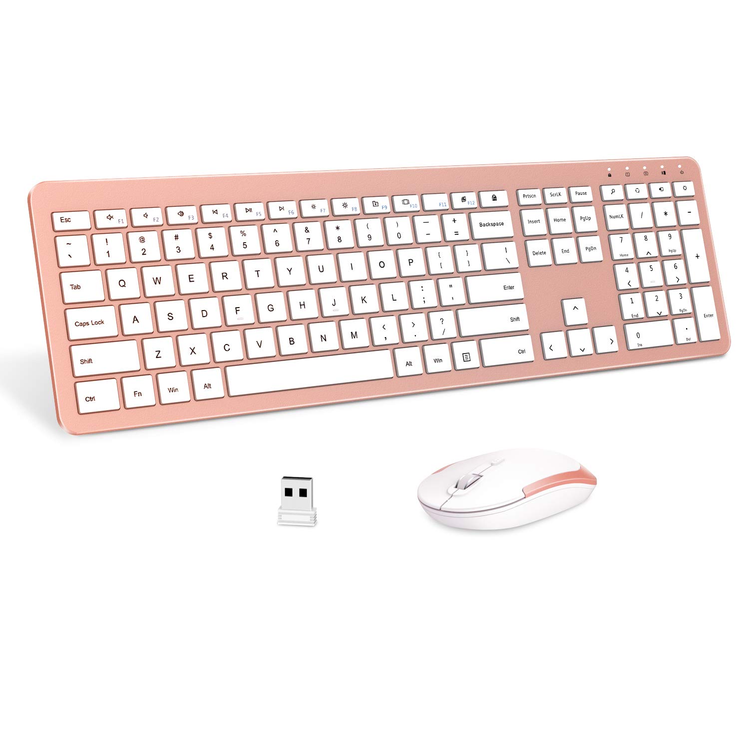 Photo 1 of Wireless Keyboard and Mouse Combo - Full Size Slim Thin Wireless Keyboard Mouse with Numeric Keypad 2.4G Stable Connection Adjustable DPI - Rose Gold & White