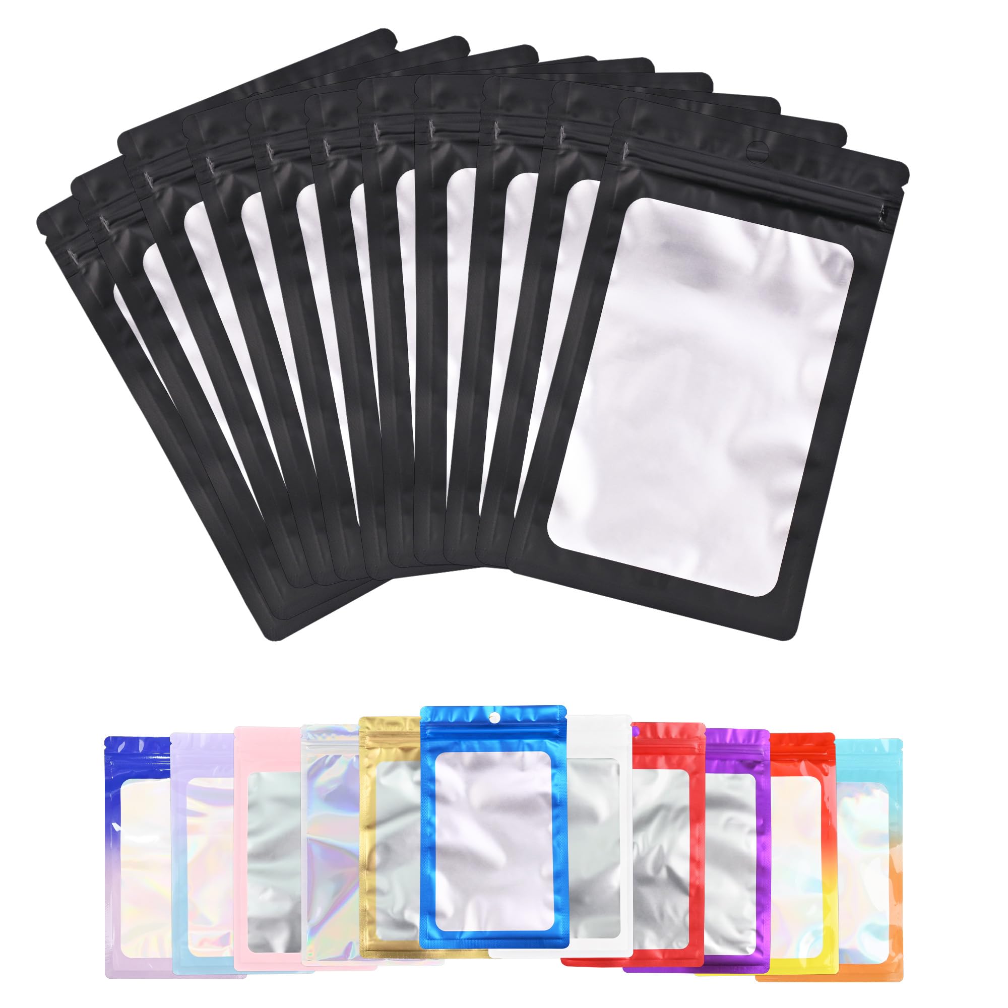 Photo 1 of 100 Pack Resealable Plastic Bags for Food Storage, Zipper Bags with Clear Front Window, Packaging Pouch for Small Business (Black, 2.4x3.9 inch)