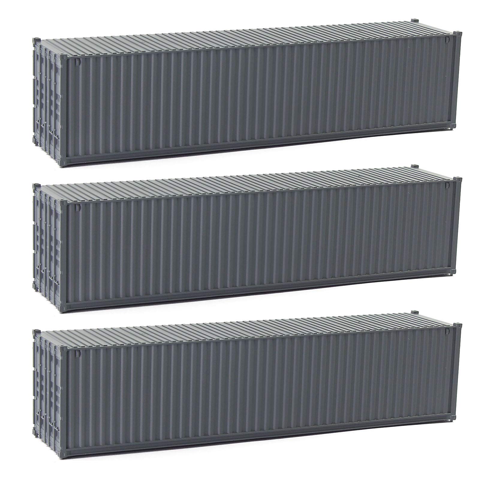 Evemodel 3pcs HO Scale 40ft 1:87 Deep Gray Shipping Container Undecorated Cargo Box Ribbed Side