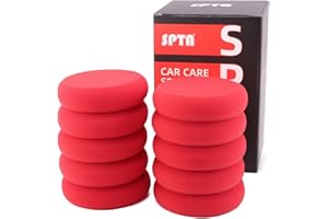 Foam Applicator Pads, SPTA 4 Inch Round Shape Side Pressing Hand Polishing Red Sponge Pads Kit Detailing Buffing Pads for Waxing Polishing Paint Ceramic Glass Cleaning, Pack of 10 -HPWR10