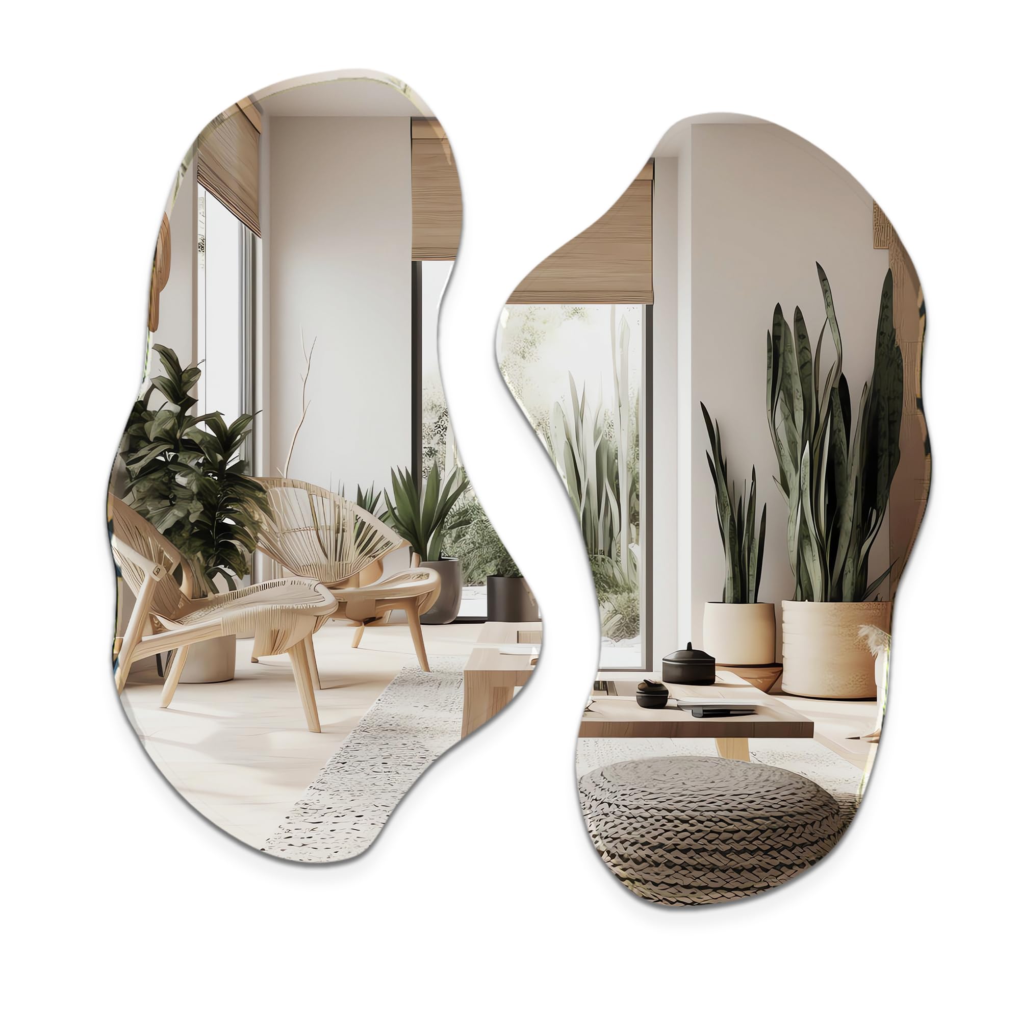 View 1 of **ONE FRAME HAS CRACK**Irregular Wall Mirror, Set of 2, 31.5 x 17.5, Asymmetrical Curvy Groovy Blob Decor for Living Room Entryway Bathroom