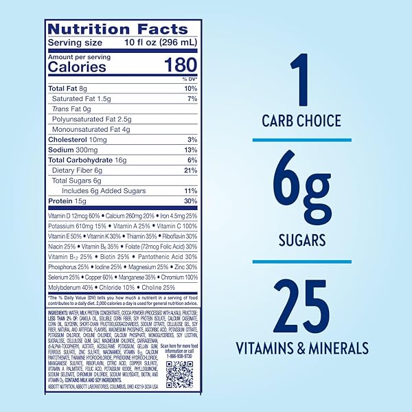 GLUCERNA HUNGER SMART SHAKE, DIABETIC DRINK TO SUPPORT BLOOD SUGAR MANAGEMENT, 15G PROTEIN, 180 CALORIES, CLASSIC CHOCOLATE, 10-FL-OZ BOTTLE, 6 COUNT