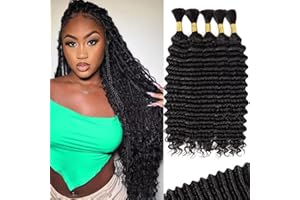 YUTU Human Braiding Hair for Boho Braids 160g 5 Bundles/Pack 16 Inch Curly Boho Hair for Braiding Knotless 12A Deep Wave Bulk Bohemian Natural Black