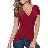 Afibi Women Deep V Neck Low Cut Long Sleeve Slim Shirt Tee Top Blouse