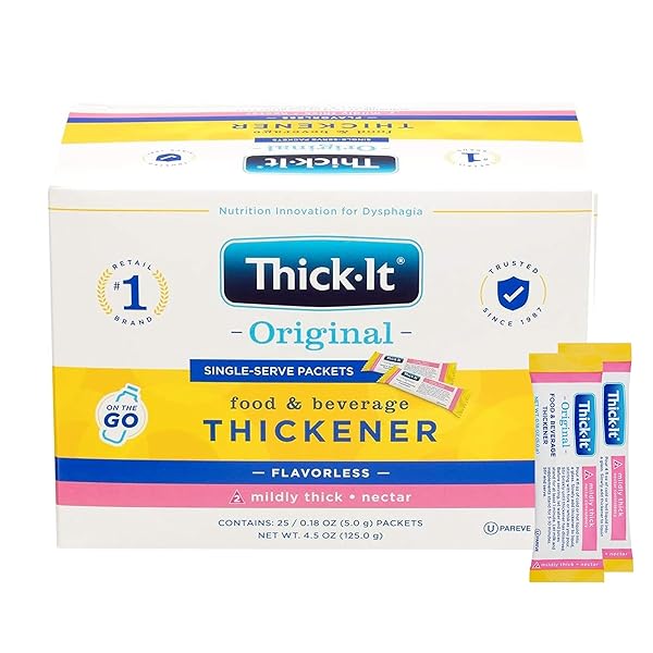 THICK-IT ORIGINAL FOOD & BEVERAGE MILDY THICK SINGLE-SERVE PACKETS FOR DYSPHAGIA (IDDSI), NECTAR CONSISTENCY, DIGESTIBLE SWALLOWING AID, EASY-TO-MIX & INSTANT DISSOLVE, 5G PACKET (200 PACK)