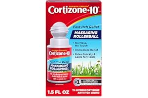 CORTIZONE 10 Cortizone-10 Maximum Strength Itch Relief Massaging Rollerball, 1% Hydrocortisone, Fast-Acting, Anti-Itch Liquid for Bug Bites, Rash, Eczema, Psoriasis, Poison Ivy, Oak, Sumac, 1.5 fl. oz