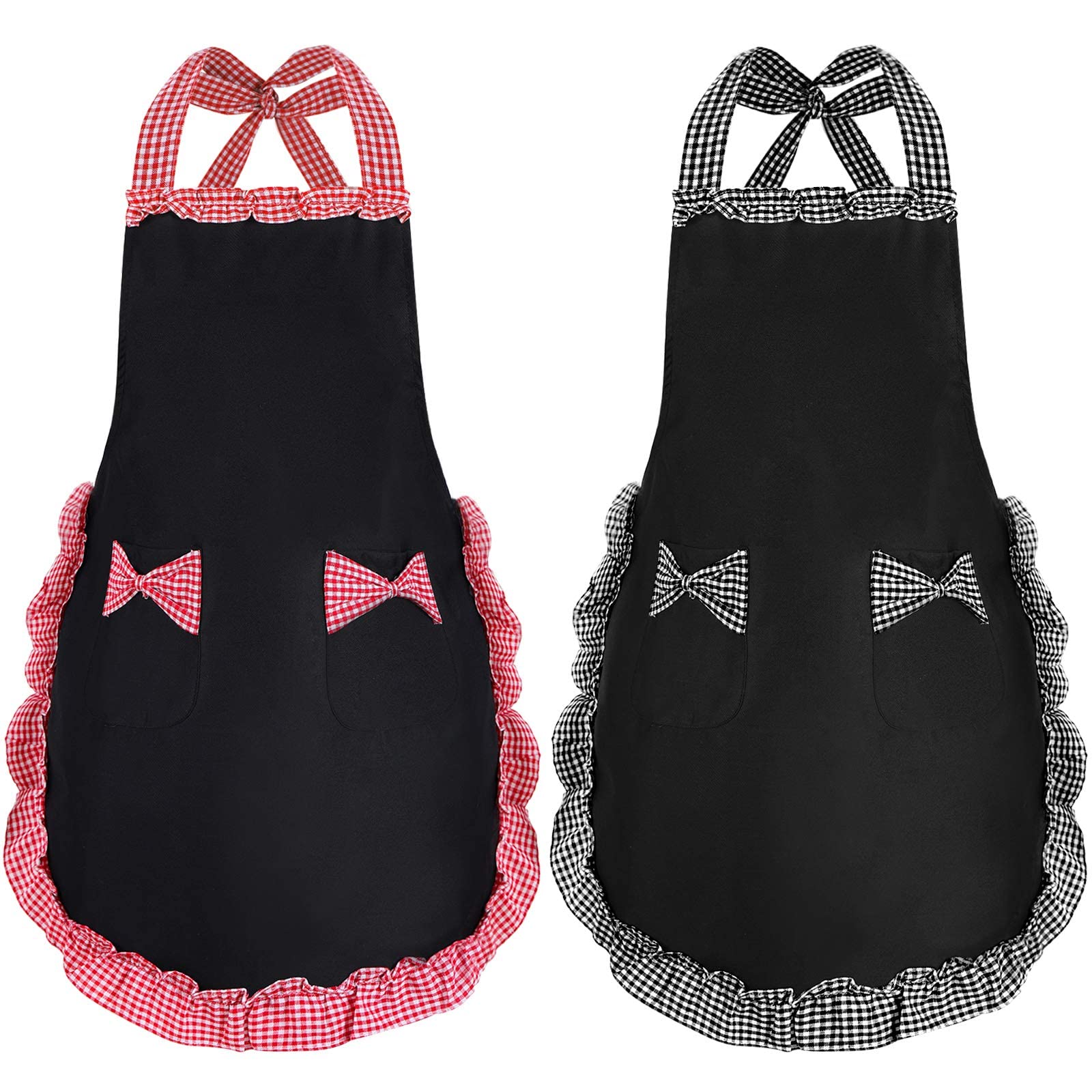2 Pcs Women Cute Apron, Black Kitchen Apron with 2 Pockets for Cooking, Baking & Gardening, Premium Gift for Mom, Wife, Girlfriend, Grandma