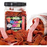 Dulces Colibri - Premium Strawberry Chamoy Belts | Dry Chamoy Coated Gummies | Mess Free | Handmade to Order | Long Lasting Flavor | 10oz Jar | Mix &amp; Match Eligible
