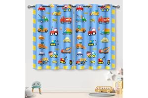 Aimego Construction Truck Blackout Curtains for Kids Girls Boys Teens Bedroom Home Living Room Decor, Cartoon Excavator Cars Grommet Darkening Window Drapes 2 Panels, 42" x 63"