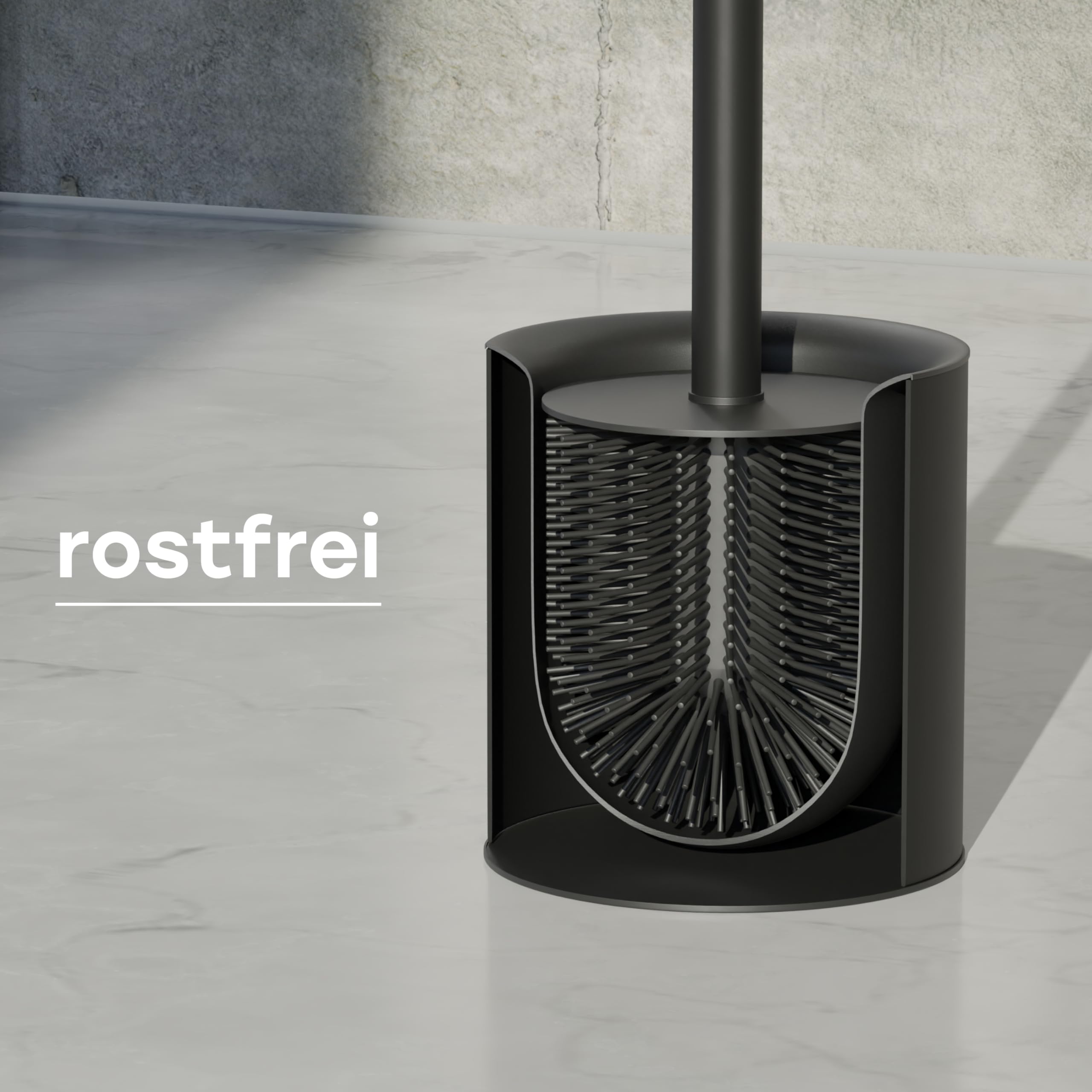 SAVEGA - Klobürste Silikon Edelstahl - Antibakterielle Toilettenbürste mit stilvollem WC Bürstenhalter - Design WC Bürste Silikon mit Spritzschutz - Klobesen - Toilet Brush (Schwarz) 5