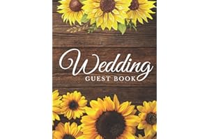 Wedding Guest Book: Sunflower & Brown Wood Cover - Wedding Bridal Shower Message Book for Sign in with Gift Log - 120 Pages (