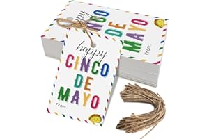 AUKOLASS 50PCS Cinco De Mayo Gift Tags, Thank You Tags for Mexican Themed Party Favors -Double-Sided