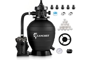 LANCHEZ 13" Sand Filter Pump for Above Ground Pool, 3/4 HP Pool Pump, Max 3500 GPH for Pools Up to 11,000 GAL, 6-Way Valve Pool Sand Filter System