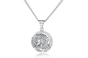 Heavstjer Fashion Stainless Steel Jesus Portrait Round Pendant Coin Necklace